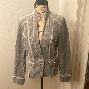 White House Black Market grey velvet coat with beautiful detailing.